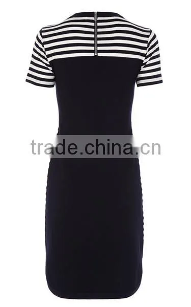 Hot sale chic horizontal stripes curved hem sweater dress