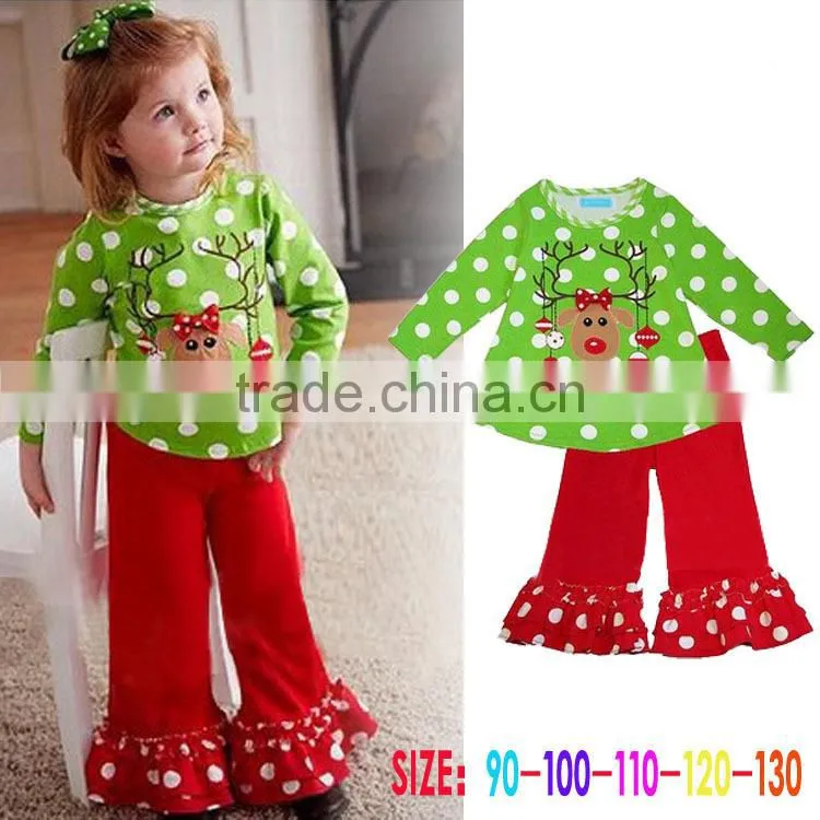 Wholesale Reindeer Cotton Toddler Baby Girls Christmas Outfit