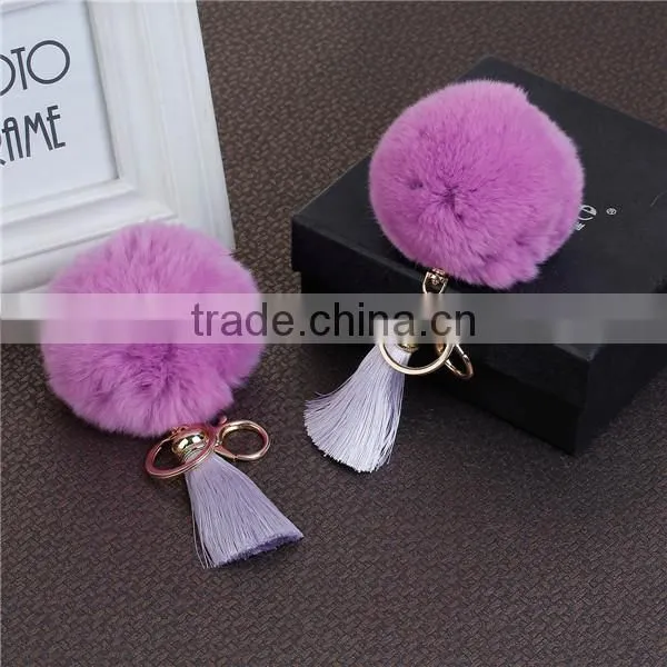 Custom Gold Plated Purple Angora Rayon Tassel Pom Pom Keychain