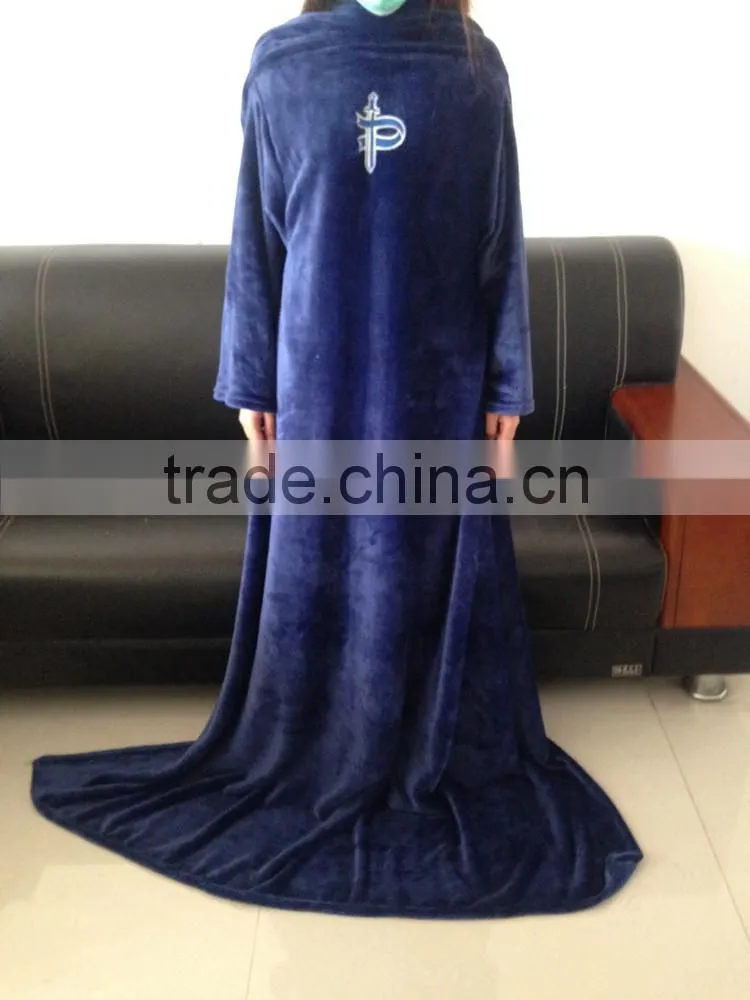 Cozy fleece throw sleeves adults tv wearable blanket