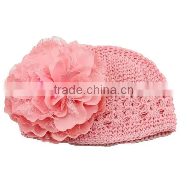 fashion cheap fancy baby crochet hat with pretty flower