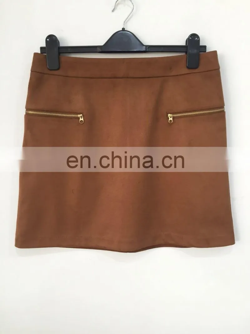 The new spring and summer 2017 composite faux suede zipper skirts
