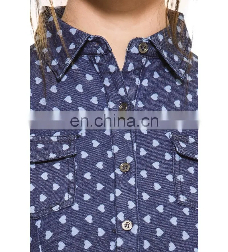 Ladies Summer Fashion Tops INDIGO DENIM FULL SLEEVED SHIRT