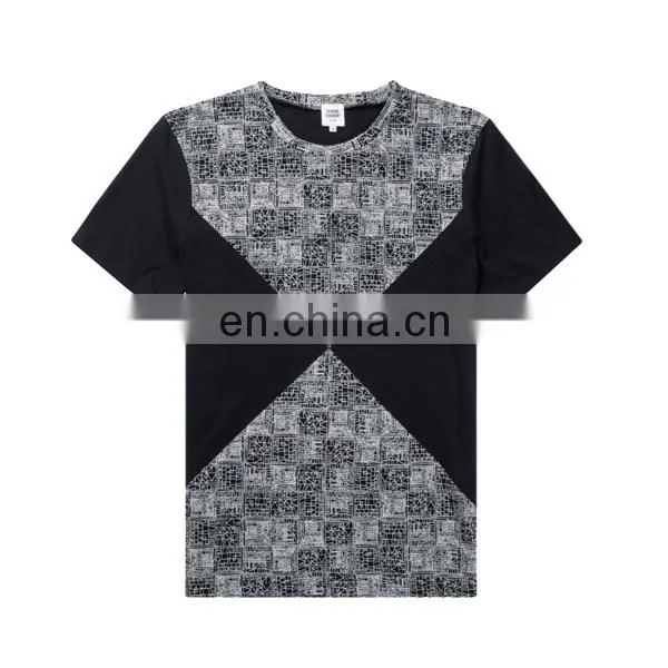 panneled 100%cotton mens fashion t-shirt 2015 short sleeve t-shirts with printed pannels