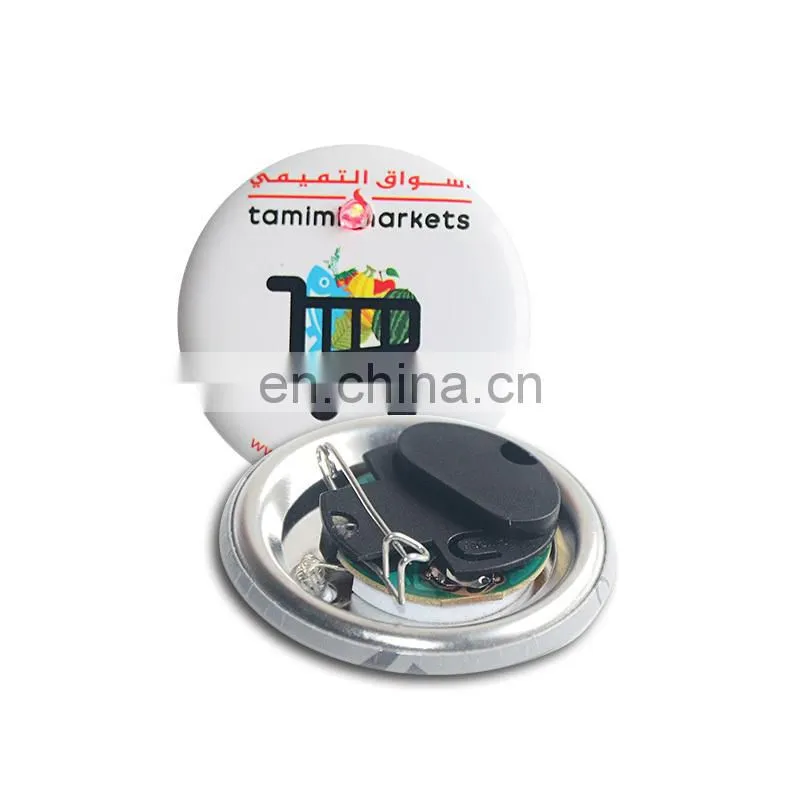Plastic Safety pin led light badge clips 38mm custom logo Tin Button Badges from China - High Quality