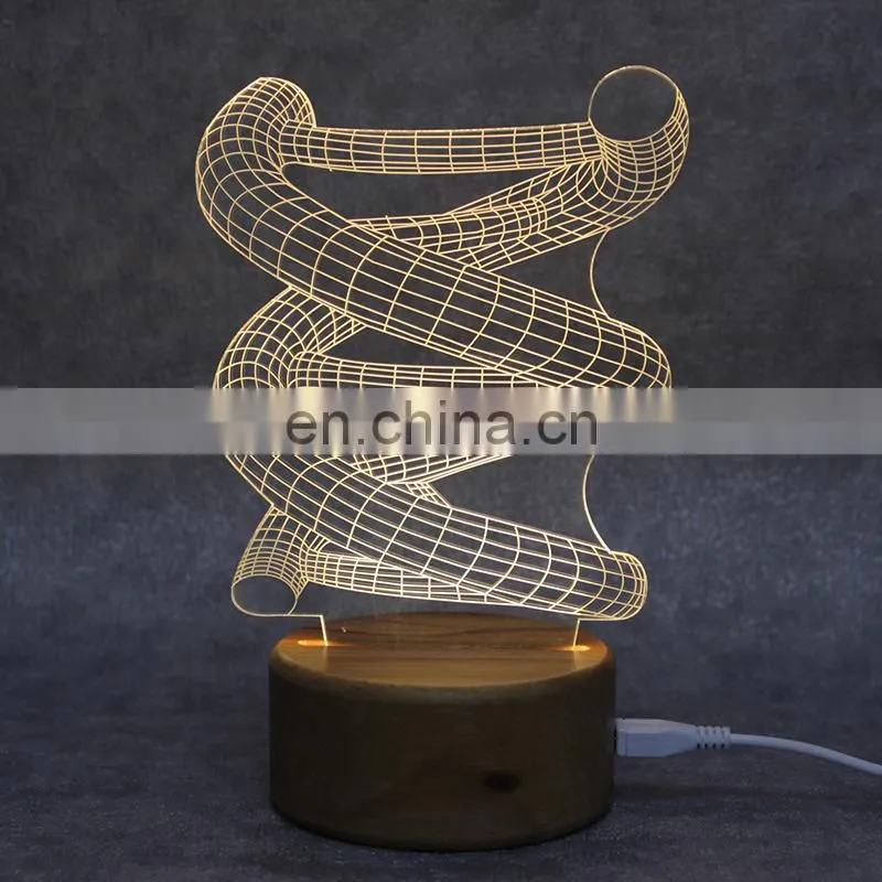 Wholesale wooden base customized acrylic pattern 3D night light led lamp for home