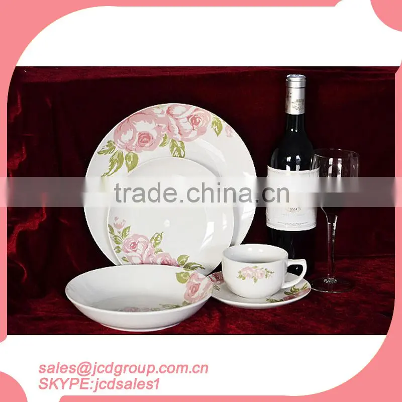 White Porcelain Square Dinner Set Of 20 Pcs With Decal