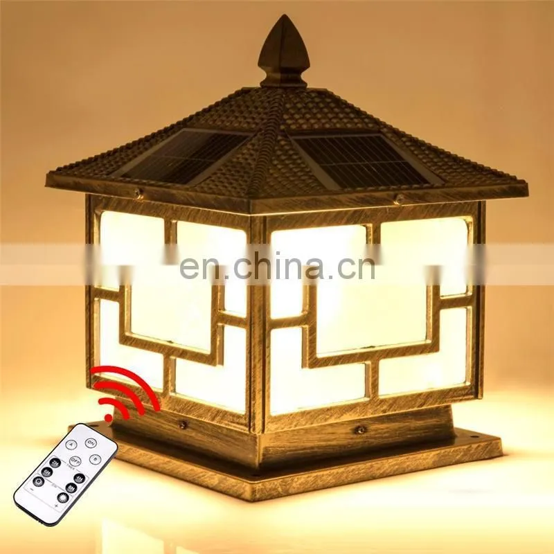 Outdoor Golden Black Decorative Lighting Gate Pillars Solar Lights LED