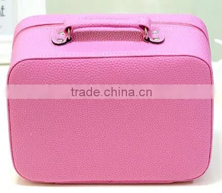 Pink Leather Girl cosmetic train case,custom Leather makeup carrying box,Beauty vanity artist case
