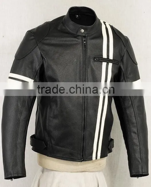 cowhide milled leather men cafe racer motorcycle jacket