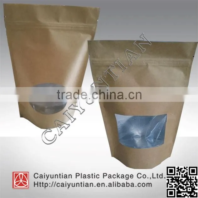 Moisture proof Brown standing kraft paper bag with clear window