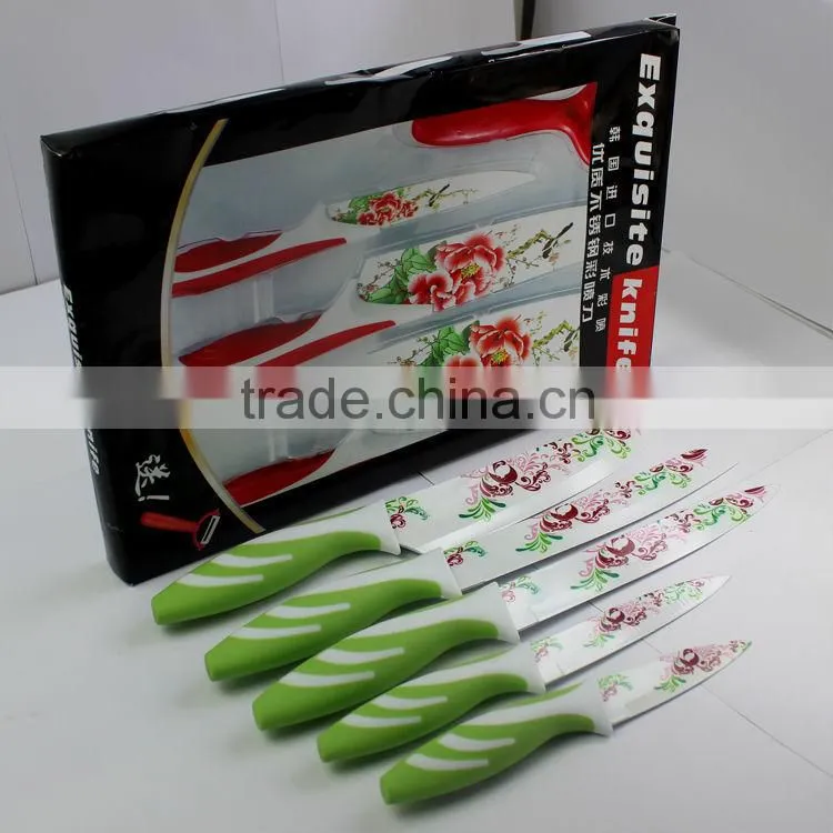 Beautiful printing flower kitchen knives sets