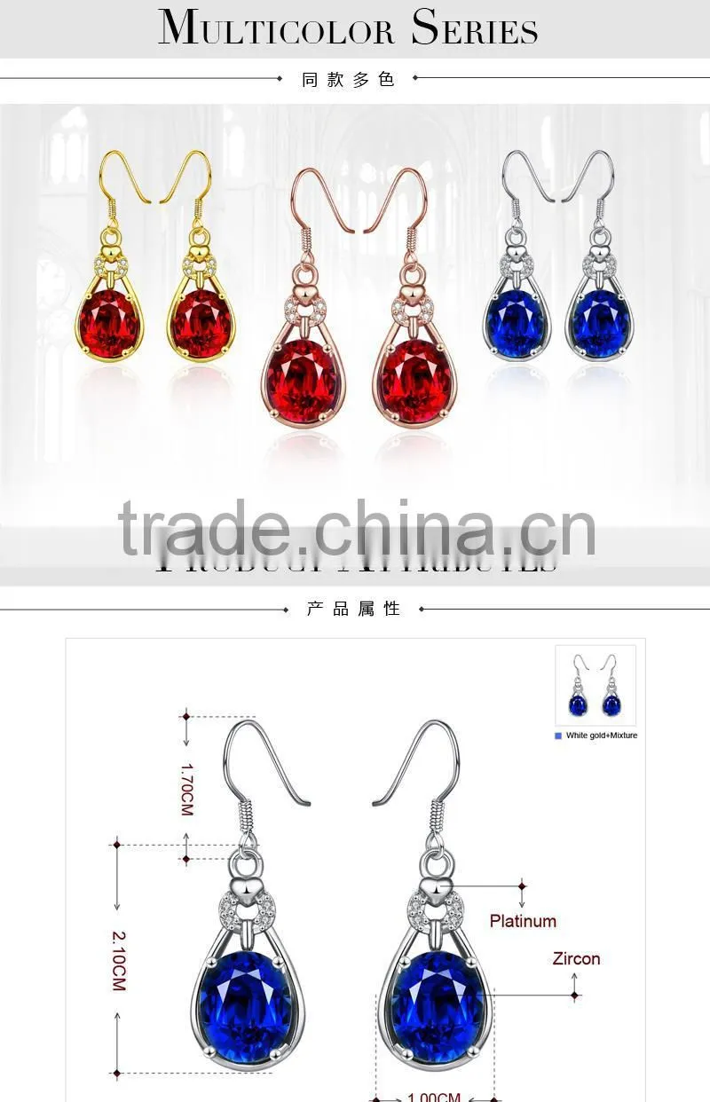 2015 romantic imitation long blue platinum gold plated aaa cubic zircon earrings