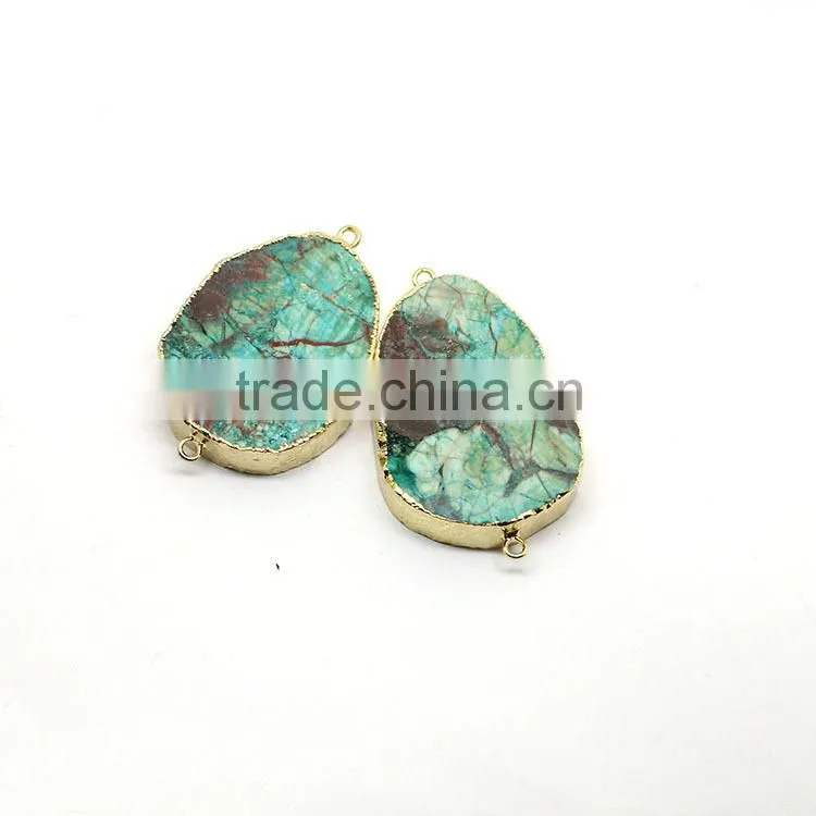 JF8418 Wholesale 2 loops Gold plated edge ocean jasper pendants