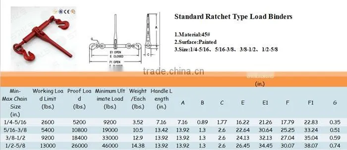 drop forged chain ratchet type load binder with hook