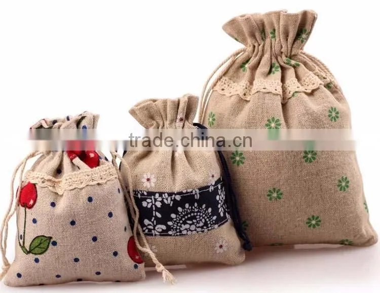 Welcome customized logo eco-linen fibric gift jewelry bag,promotion christmas drawstring gift bags