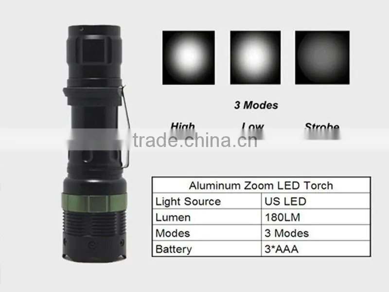 (120242) Zooming aluminum alloy 1*18650/3*AAA police torch rechargeable led flashlight