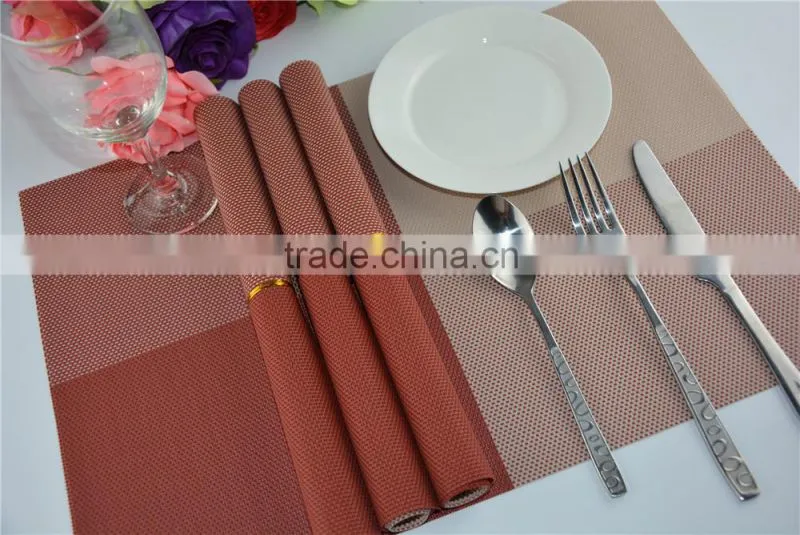 2015 New Arrival light color red with leige Placemat Fashion Adiabatic PVC Strip Weave Table Mat