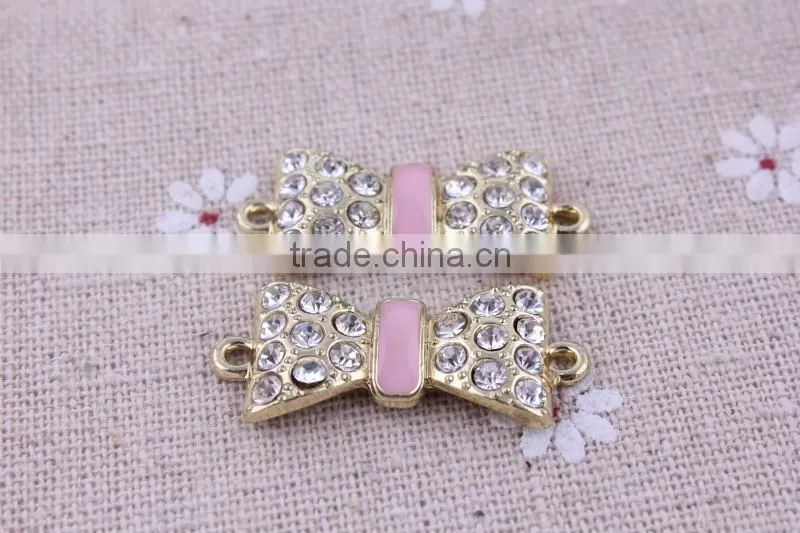 2014 bow crystal rhinestone connector charms ! wholesale alloy glitter silver Connector for bracelet making!!