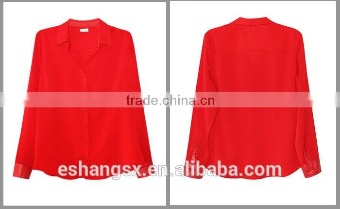 Ladies chiffon formal design with PU leather red shirt