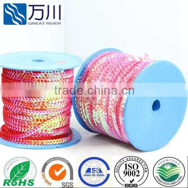 Golden AB color round sequin paillette string,2014 best seller glitter sequin trimming wholesale