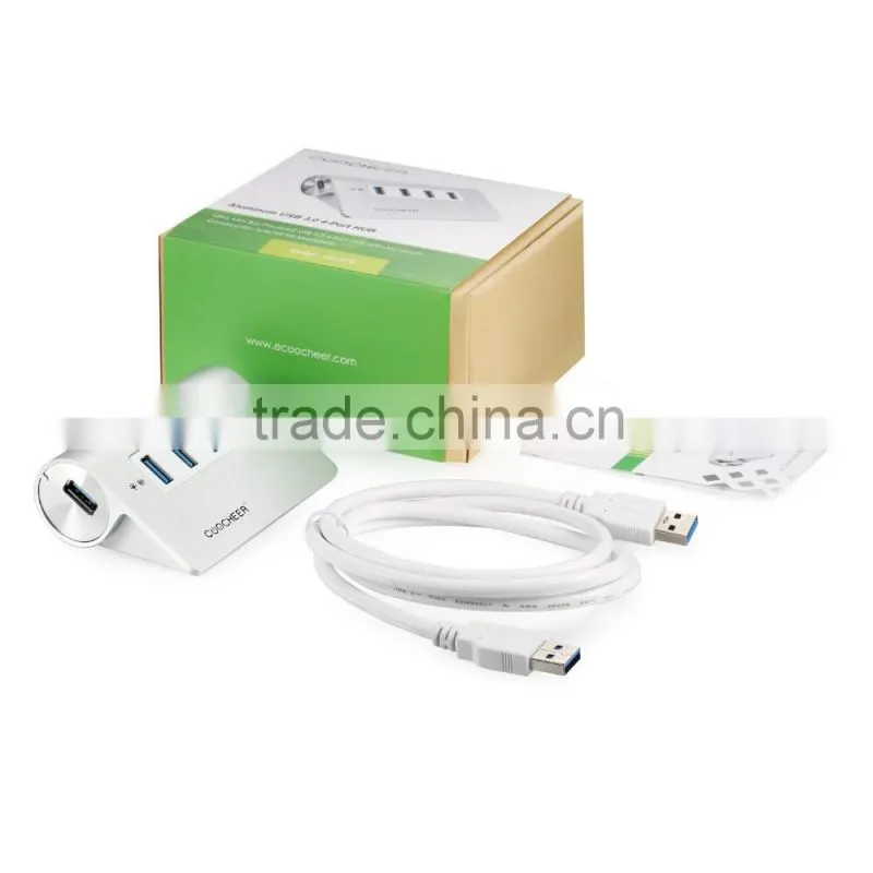 CooCheer 2015 Ultra Mini Bus-Powered Aluminum Super Speed 4 Ports USB 3.0 HUB for Macbook-Silver Color AM000073