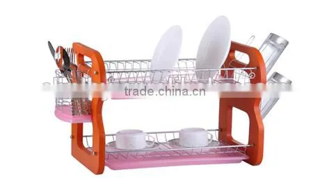 LBY promotional wooden 2 tiers dish rack with tray and cutlery holder