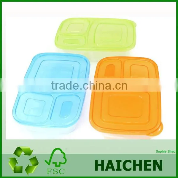 Hot Sale Transparent Plastic 3 Compartment Bento Lunch box