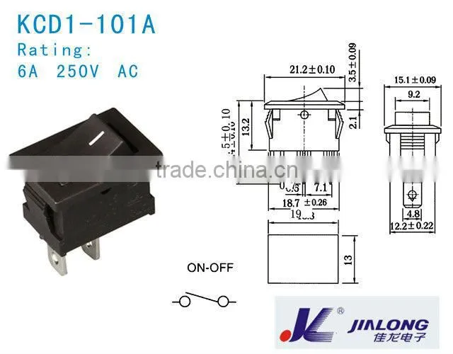 2pins 3pins on-off 6A 250V AC power socket rocker switch waterproof mini rocker switch KCD1-101A