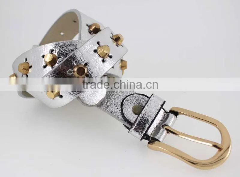 fashion metal studded women jeans belt with shiny PU leather for jeans in yiwu