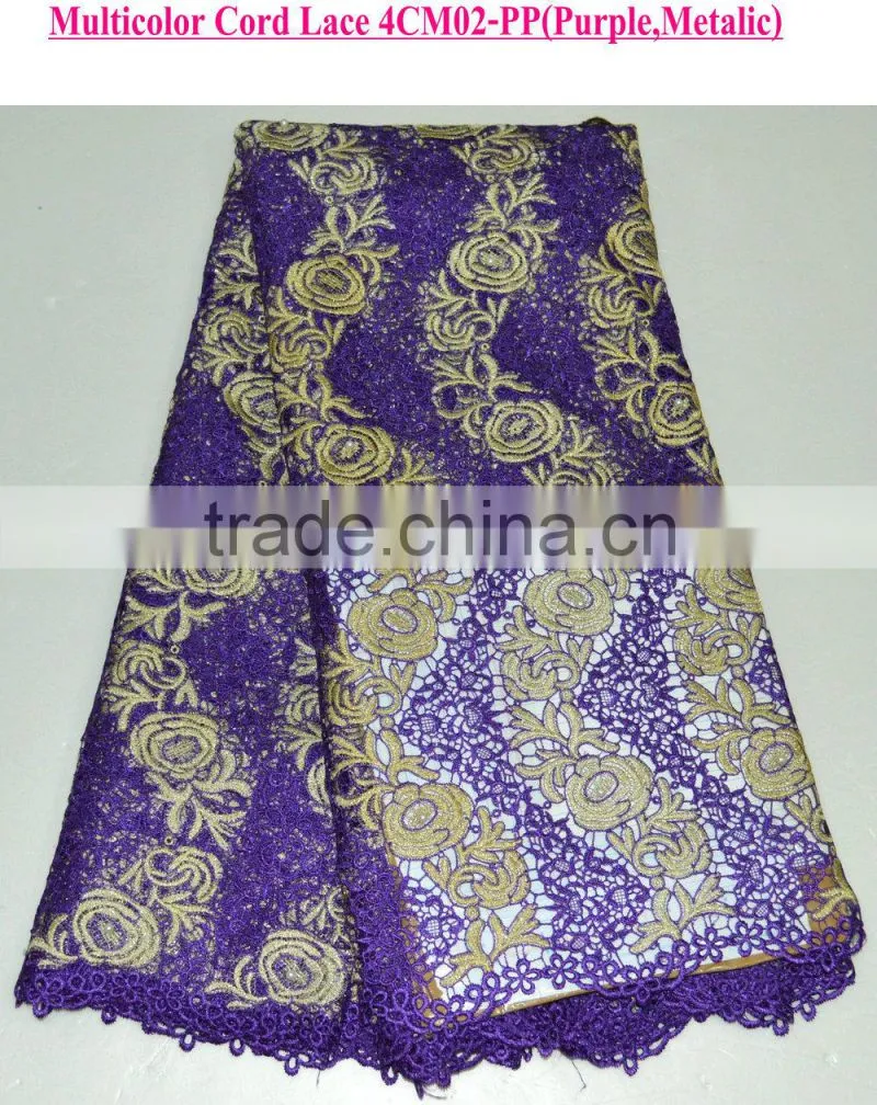 2015 New fashion lace fabric for nigerian party with pearls african cord lace colorful chemical lace