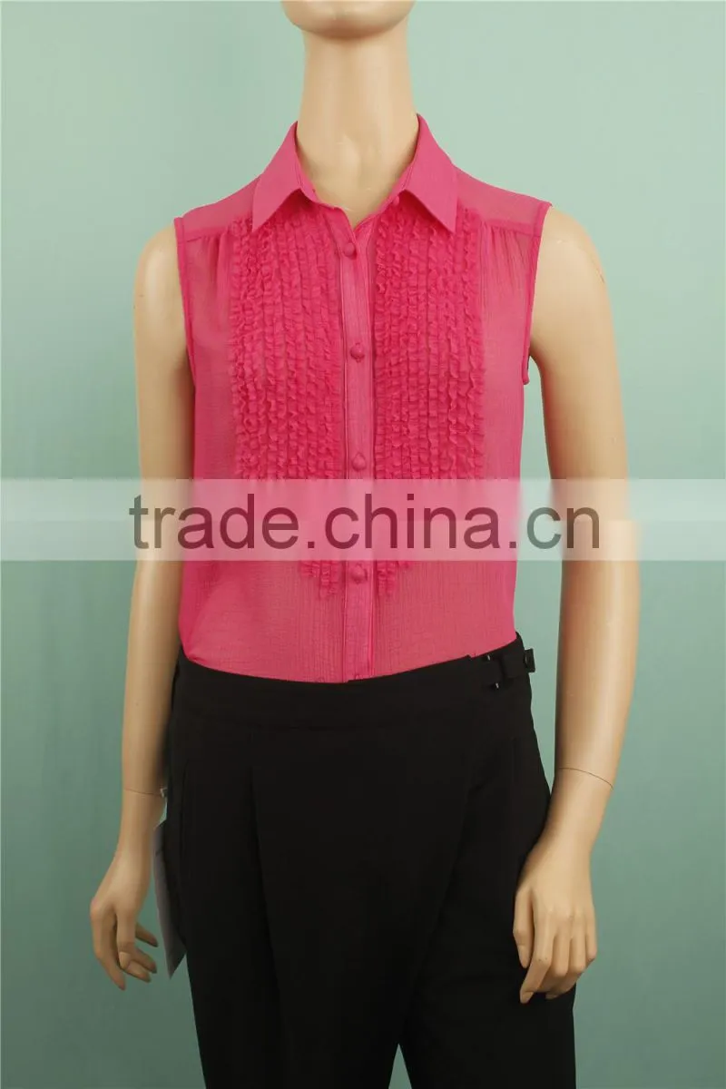 2016 summer new design pink color hot sell sleeveless women blouse