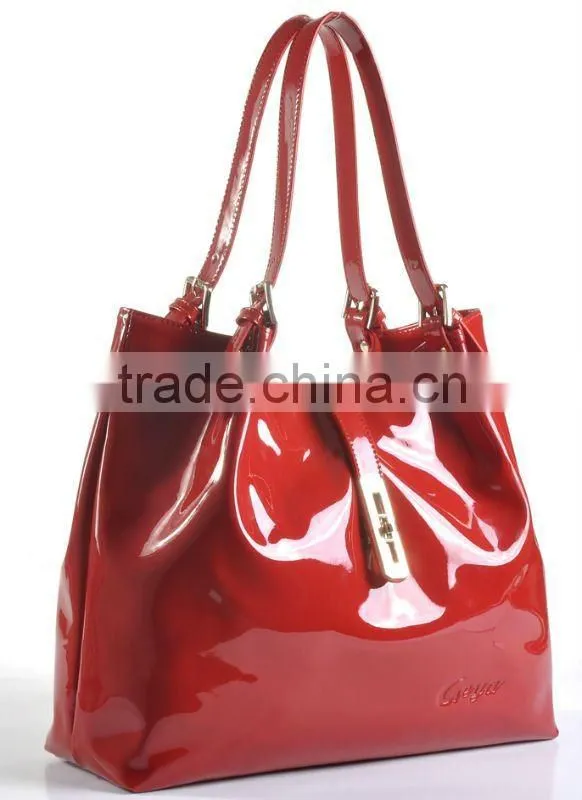 New arrival! Red Patent leather twistlock tote fashion ladies handbags
