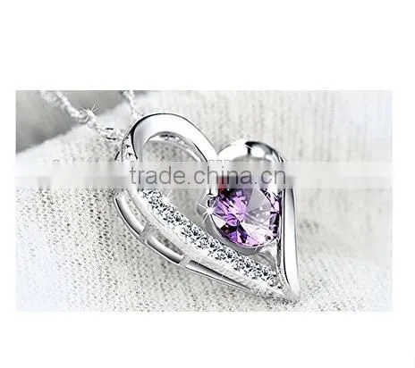Silver Heart Necklace Crystal - Stylish Crystal Pendant Fashion Designer Jewelry Gift for Valentine's Day