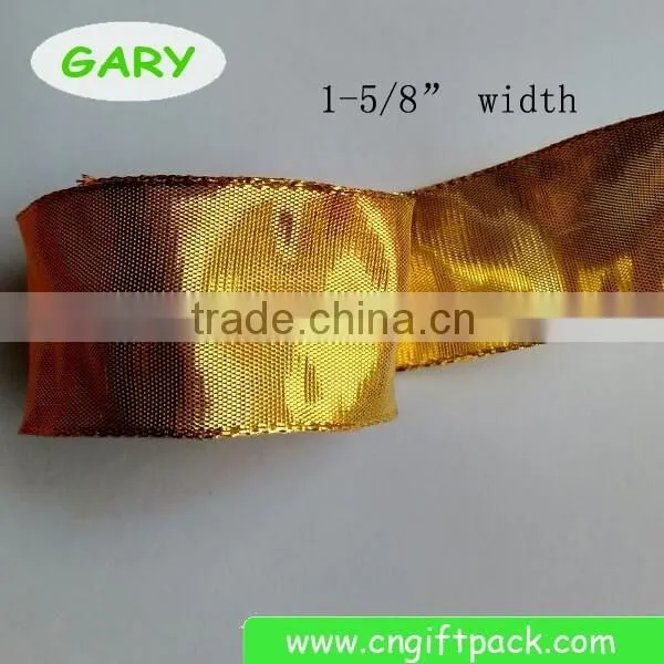1-5/8" Gold Wire Edge Decorative Christmas Ribbon