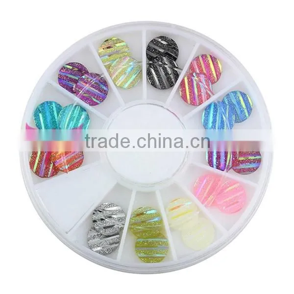 New arrival 12 colors round 3D nail decoration with glitter powder