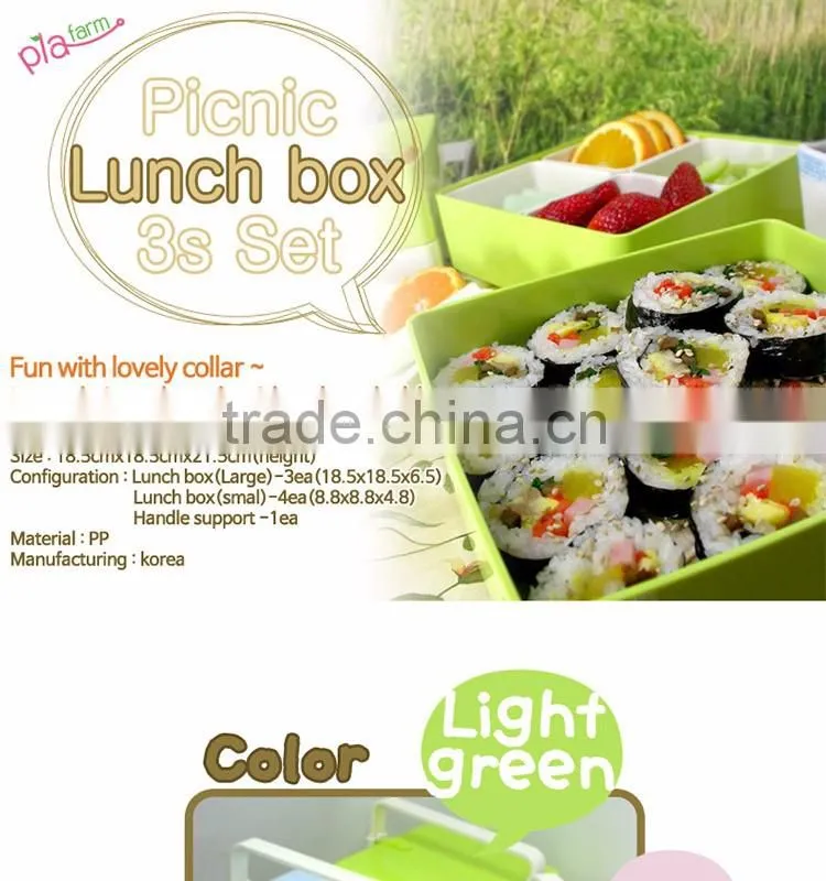Picnic Lunch box 3s Set 3~4persons/Light green/pink/orange/sky blue