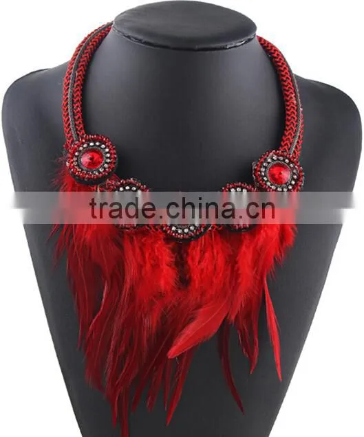 factory handmade new fashion design real feather necklace for women