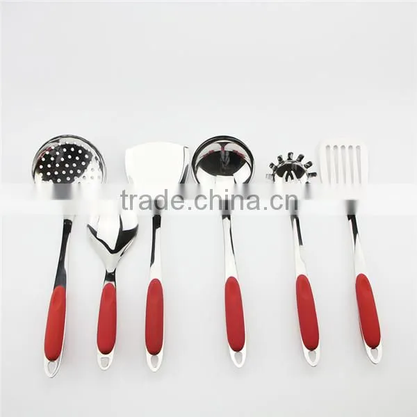 Red handle utensils made of stainless steel