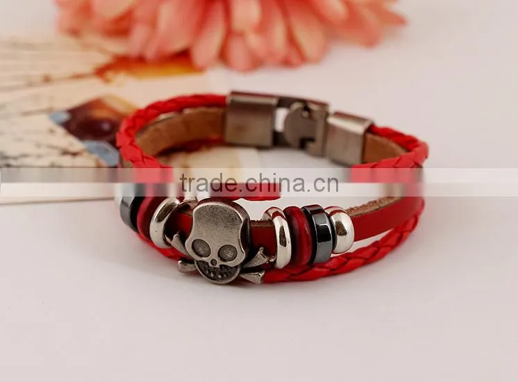 skull shape cheap mens leather bracelet, teen leather bracelet