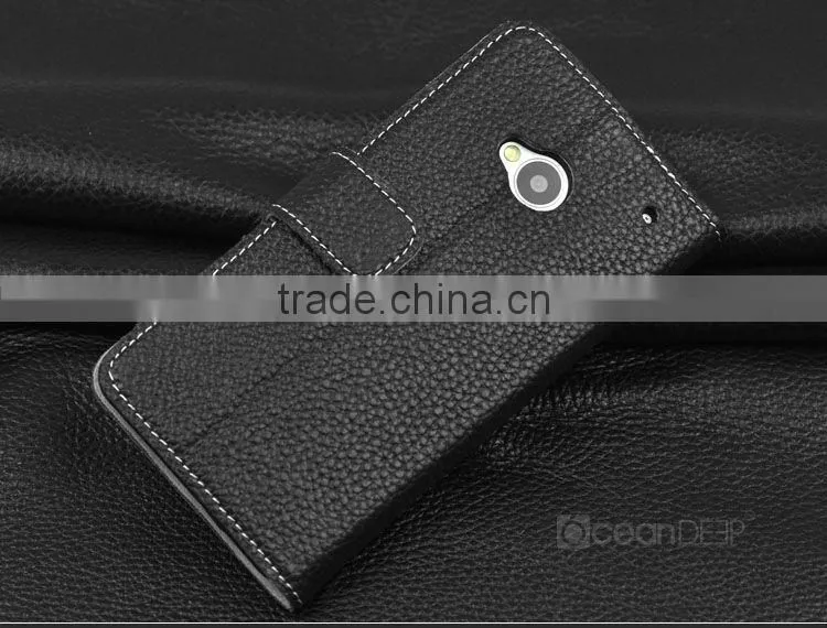 Luxury card holder slot lychee skin leather wallet case for HTC One case