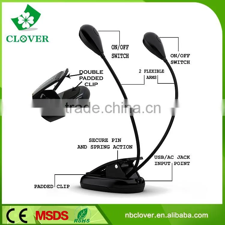 2 LED 98g with clip plastic led gooseneck reading light
