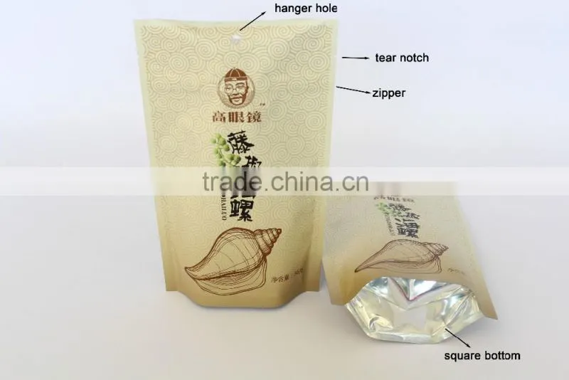 Transparent Window Zipper Stand Up Plastic Cashew Nut Packaging Bag