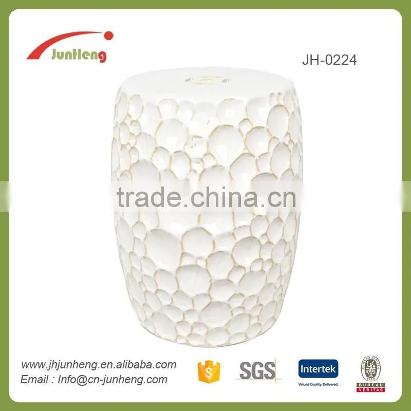 white glazed ceramic stone stool, stone garden bench, garden furniture outdoor
