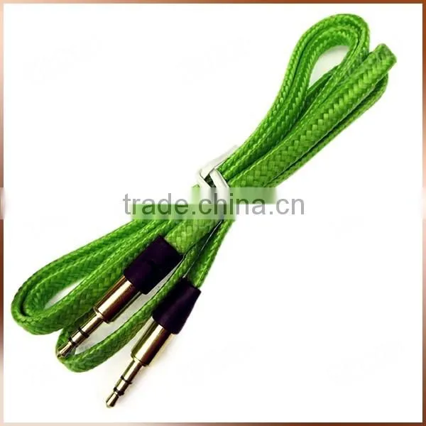 Fabric Braided Flat AUX Cable For IPod Iphone MP3 Audio Cable 3.5