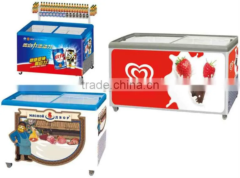 200L-650L Commercial Flat Glass Chest Showcase for Ice Cream