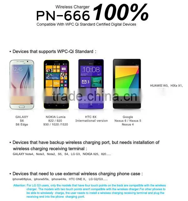 PN666 2015 new 5v 2a universal qi standard wireless charger for Samsung s6