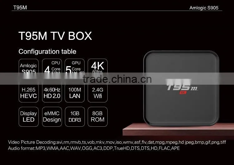 2016 4k smart T95M S905 1G 8G Quad core android 5.1 tv box Kodi16.0
