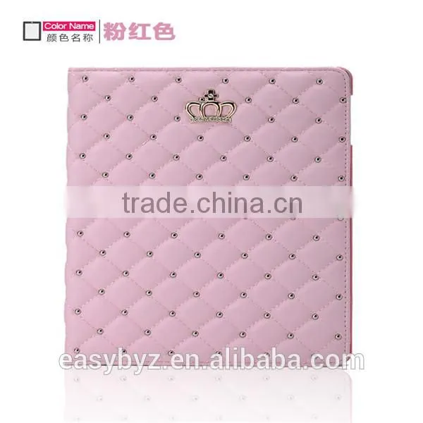 for ipad 4/air/air 2/mini/mini 2 Quilted crown shape case, with a sleep function leather shell, for ipad case