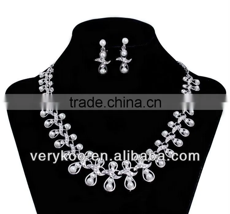 Indian artificial fashion pearl drop brdal earrings and necklace set,fashon bridal jewelry set